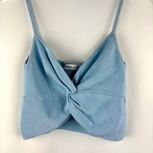 Zara Knit Blue Tank Top with twist like bow in front. Small